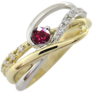 コンビ・リング・ルビー・リング・一粒・18金・指輪の通販は