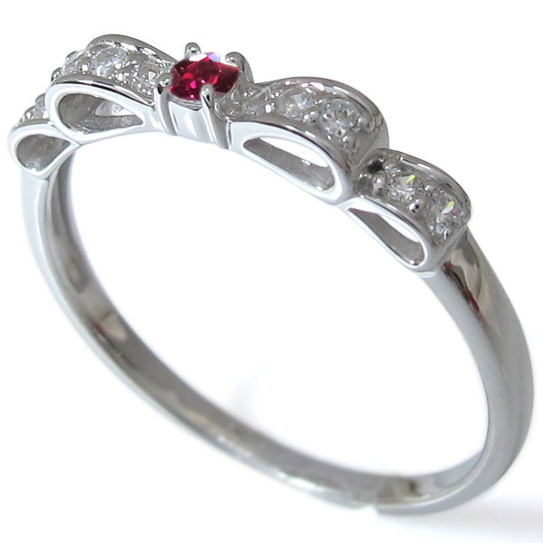 リボンモチーフ　ルビーリング　ダイヤ　ルビーK18 K18 ルビー ダイヤモンド リボン 指輪