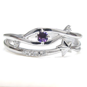 星 リング 選べる誕生石 ピンキーリング 流れ星 指輪 18金の通販は