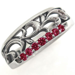 シルバー・ルビー・リング・メンズリング・唐草・指輪