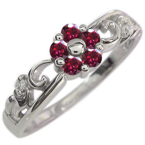 ルビーの花形ダイヤモンド装飾プラチナリング プラチナ ルビー リング 新作＞ルビー 4.02ct ダイヤモンド 1.85ct