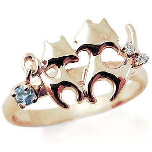 選べる誕生石・リング・ネコ ・リング・10金・猫・指輪の通販は