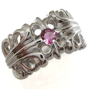 クロスリング・百合の紋章・10月誕生石・ピンクトルマリン・プラチナ・リング・メンズ・指輪の通販は