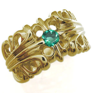 K10ゴールド・エメラルド・リング・メンズリング・指輪・クロス・リング・百合の紋章・リングの通販は 145,600円