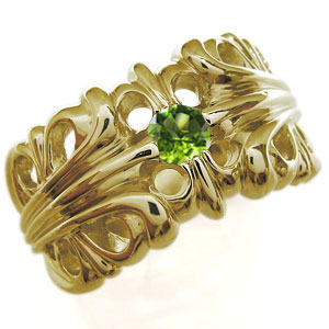 K10ゴールド・ペリドット・リング・メンズリング・指輪・クロス・リング・百合の紋章・リングの通販は