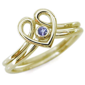 ファランジリング ハート リング K10 指輪 華奢 タンザナイト ピンキーリングの通販は