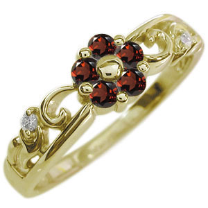 ガーネット花モチーフ リングk18セール