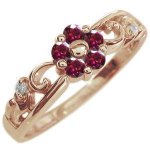 ルビー リング フラワー 花 K18 指輪