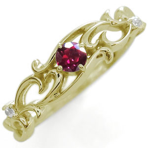 ファランジリング ルビーリング 唐草 一粒 ルビー 指輪 K18 ルビーリング 唐草 一粒 ルビー 指輪 K18 ファランジリング