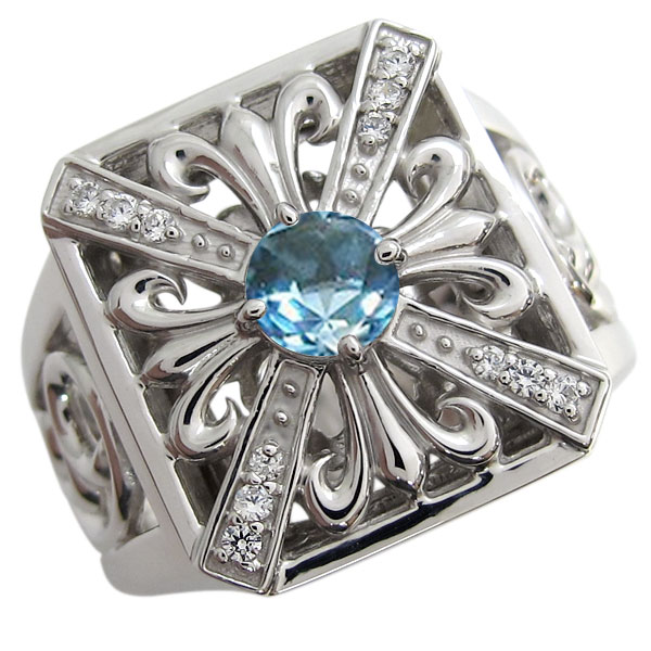 クロス リング ブルートパーズ リング K18 指輪 ペアリング カップル 2個セット クロスリング ブルー