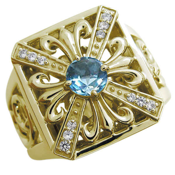 クロスリング・ブルートパーズ・百合の紋章・唐草・18金・指輪の通販は 228,700円