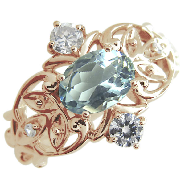 アクアマリン 唐草 リング 10金 オーバル 指輪の通販は