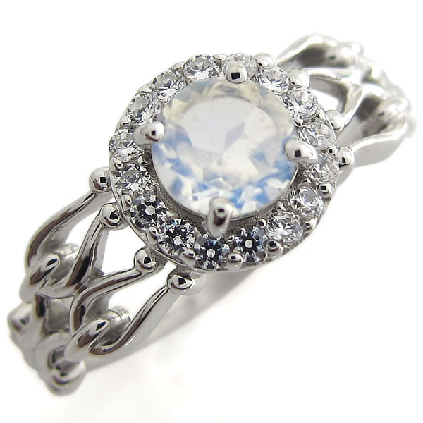 プラチナ ロイヤルブルームーンストーン 取り巻き 指輪 アンティーク リングの通販は