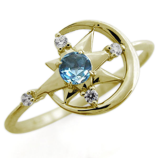 ブルートパーズ・星・月・モチーフ・リング・スター・指輪・K10の通販は 28,689円