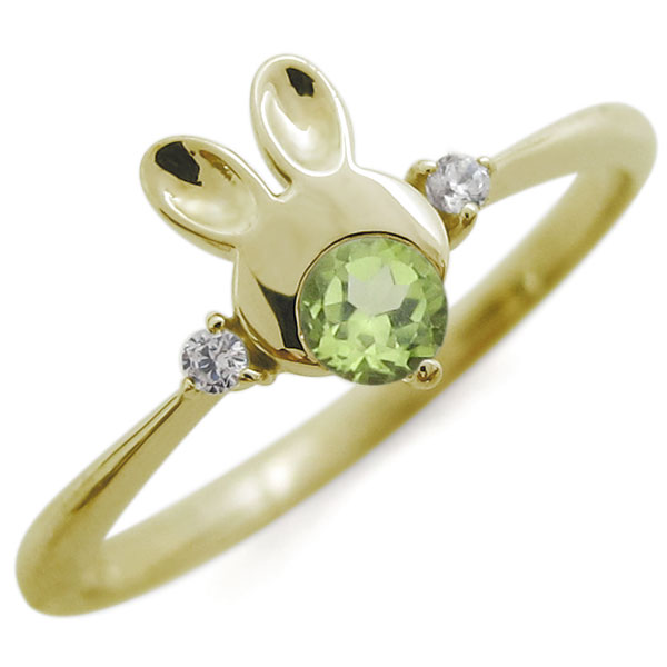 ペリドット うさぎモチーフ ラビット リング K10 兎 指輪の通販は