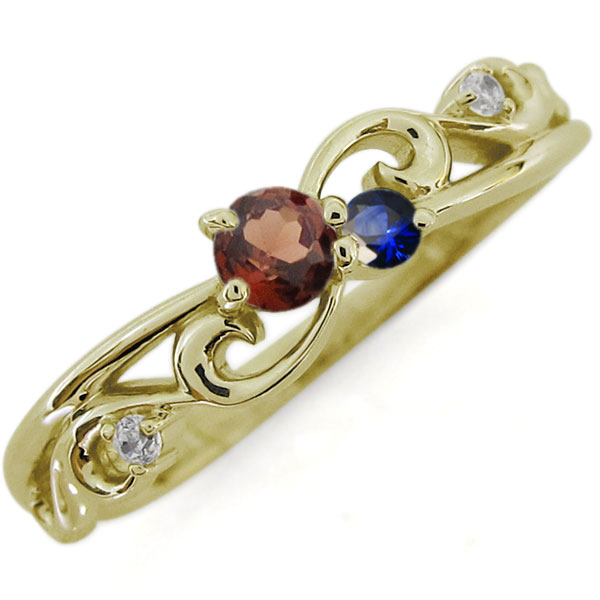 ガーネット・アラベスクリング・唐草・指輪・10金