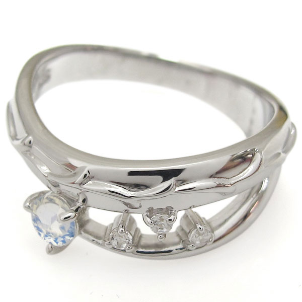 プラチナ ロイヤルブルームーンストーン リング ピンキーリング アンティーク調 唐草 指輪の通販は