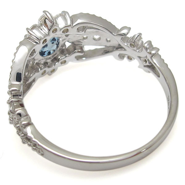 アクアマリンサンタマリアリング アンティーク調 リング ミル打ち 10金