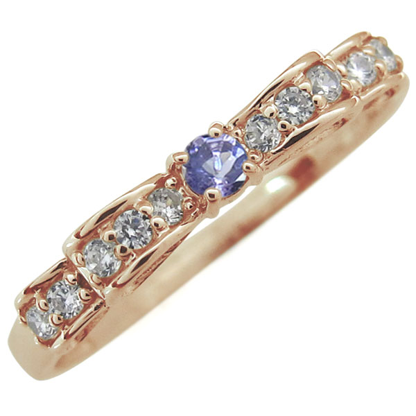 ヴァンドーム青山　K10 PG　リボン　ダイヤモンド　7石　立体的　リング　7号 ヴァンドーム青山 K10 PG リボン ダイヤモンド 7石 立体的 リング 7号