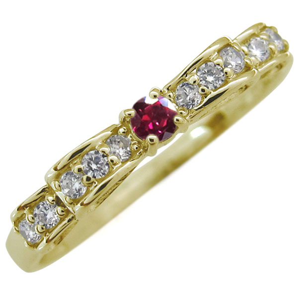 リボン モチーフ ルビー ダイヤモンド 18金 ホワイトゴールド リング