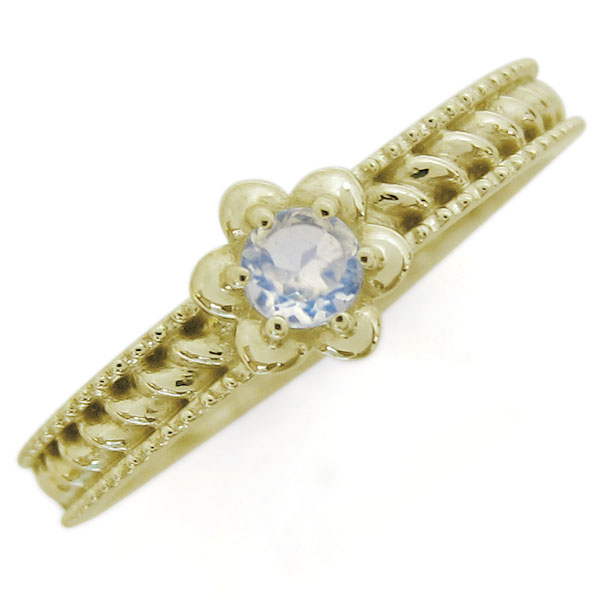 指輪 18金 指輪 ブルームーンストーン ミル ダイヤモンド ピンキーリング レディース 6月 誕生石 2024 母の日 花以外