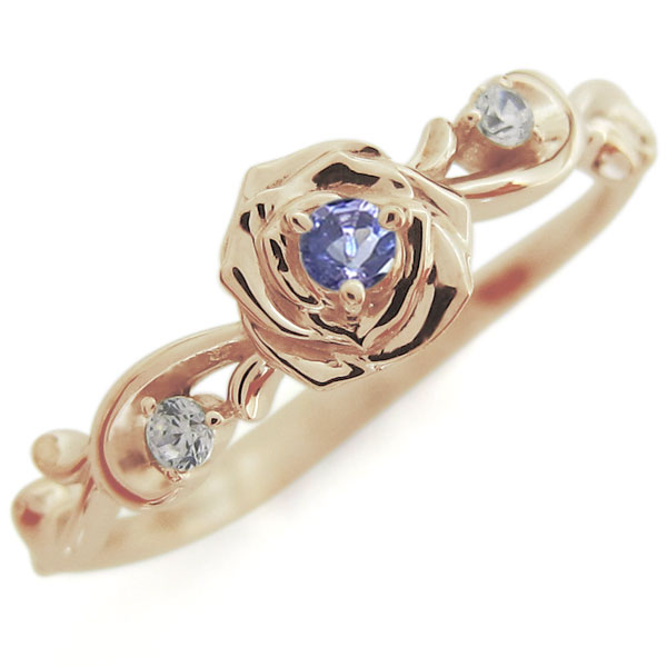 フラワーモチーフ タンザナイト リング 薔薇 10金 指輪の通販は