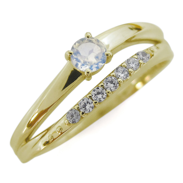 ロイヤルブルームーンストーン 18金 指輪 シンプルリング 2連リング 誕生石の通販は