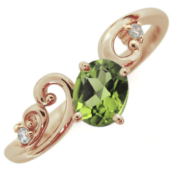 ペリドット・指輪・一粒・リング ・唐草・10金・リング
