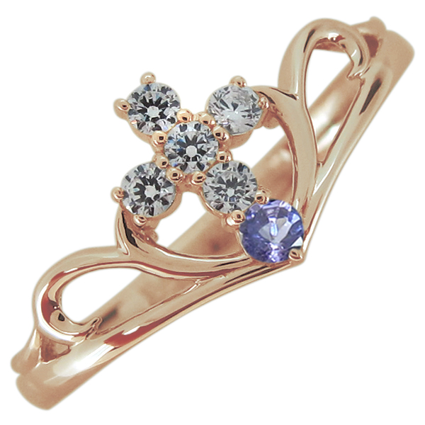 【送料無料】指輪 クロス タンザナイト レディースリング V字リング 10金の通販は