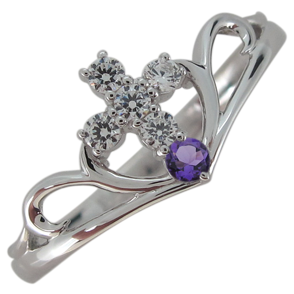【送料無料】レディースリング 2月誕生石 アメジスト クロス 指輪 18金 リングの通販は