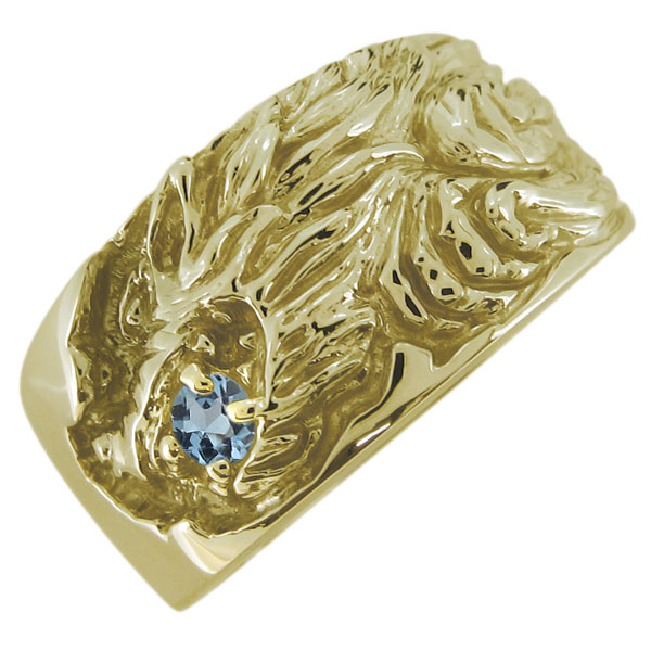 指輪 メンズ 狼 オオカミ アクアマリンサンタマリア 3月誕生石 10金 ウルフリングの通販は 105,545円