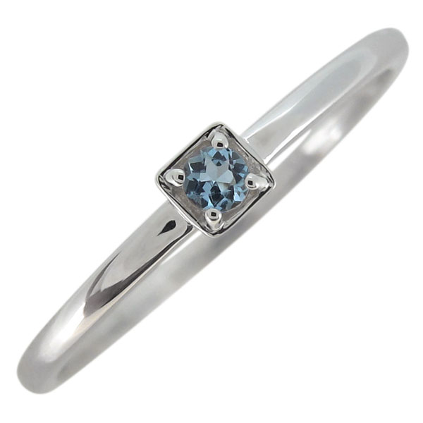 華奢リング アクアマリンサンタマリア レディースリング シンプル プラチナ 四角
