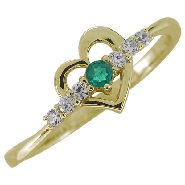 エメラルド 指輪 オープンハート レディース ハートリング 18金