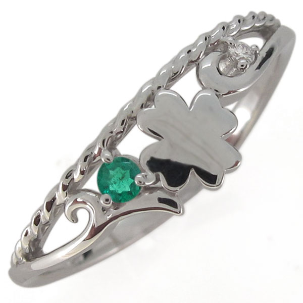 指輪・クローバー・シルバーアクセサリー・レディース・エメラルド・5月誕生石・唐草の通販は