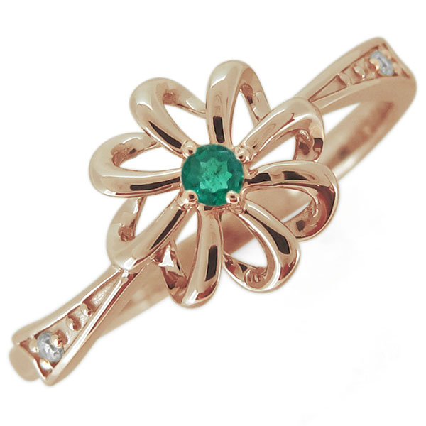【送料無料】指輪 フラワー エメラルド レディース 花 5月誕生石 10金の通販は 24,290円