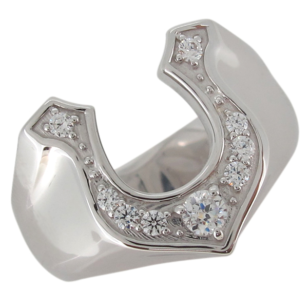 メンズ シルバーリング ダイヤモンド 印台 ホースシュー 指輪の通販は