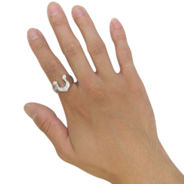 メンズ シルバーリング ダイヤモンド 印台 ホースシュー 指輪