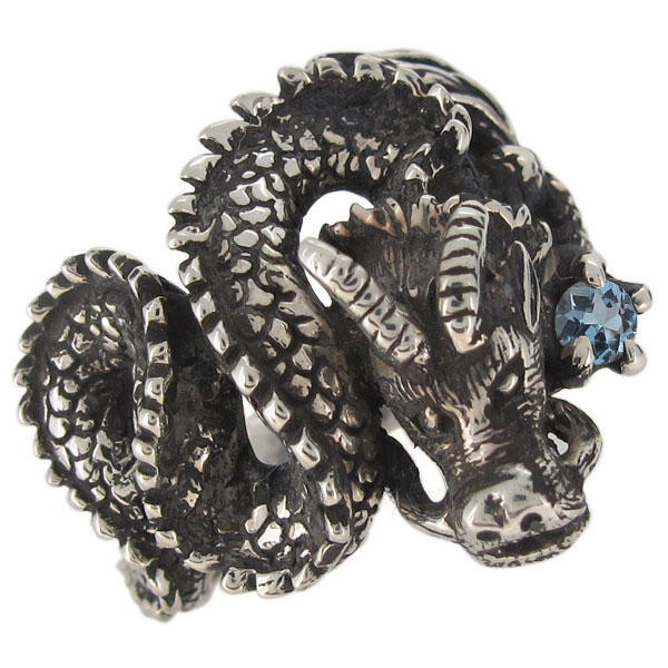 シルバーリング・メンズ・龍・ドラゴン・アクアマリンサンタマリア・指輪