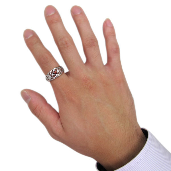 ガーネット リング メンズ リング 百合の紋章 指輪 シルバー クロス リング メンズ・指輪・百合の紋章・ガーネット・1月誕生石・10金