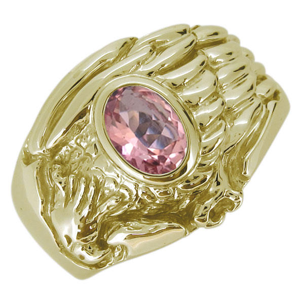 指輪 メンズ 鷲 ワシ 10月誕生石 ピンクトルマリン イーグル 10金 オーバルリング 鷹の通販は