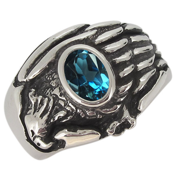 指輪 鷲 シルバー ロンドンブルートパーズ 20代 30代 40代 ワシ イーグル メンズリング