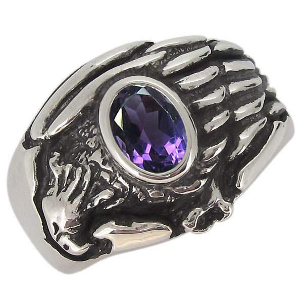 指輪 メンズ 鷲 ワシ 12月誕生石 タンザナイト イーグル 10金 オーバルリング 鷹 指輪 鷲 シルバー アメジスト 20代 30代 40代 ワシ イーグル メンズリング