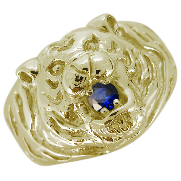 虎 タイガー 指輪 18金 リング メンズ 天然石 サファイア K18の通販は