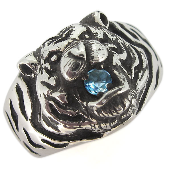 シルバーリング 指輪 メンズ 虎 タイガー ブルートパーズ メンズリングの通販は