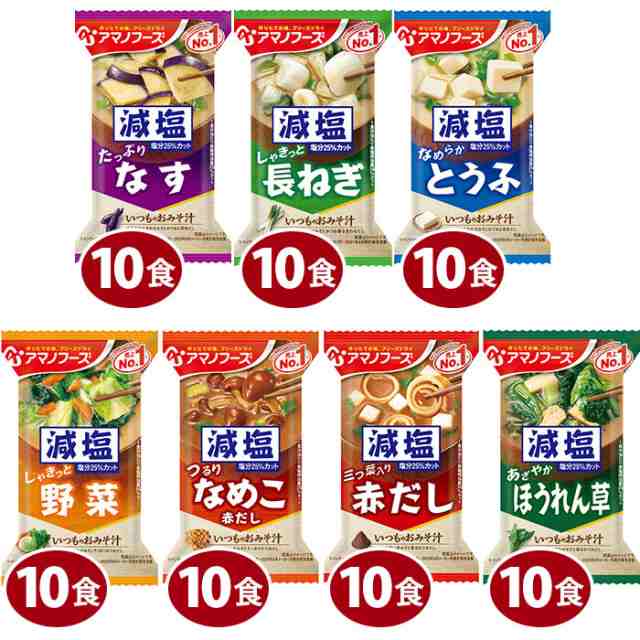 アマノフーズ フリーズドライ 減塩いつものおみそ汁 7種 70食セットの通販は
