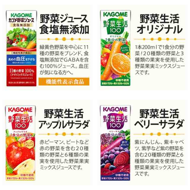 カゴメ 野菜ジュース 野菜生活 他 195ml 200ml 紙パック 選べる