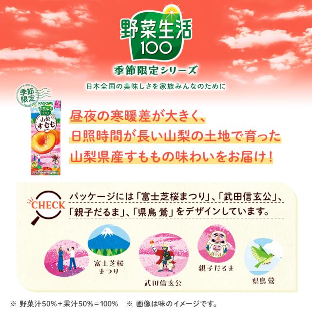 カゴメ 野菜生活100 山梨すももミックス 195ml 紙パック 72本 (24本入×3 まとめ買い) 野菜ジュース 季節限定 果汁ミックス 砂糖不使用 果汁ミックス_2