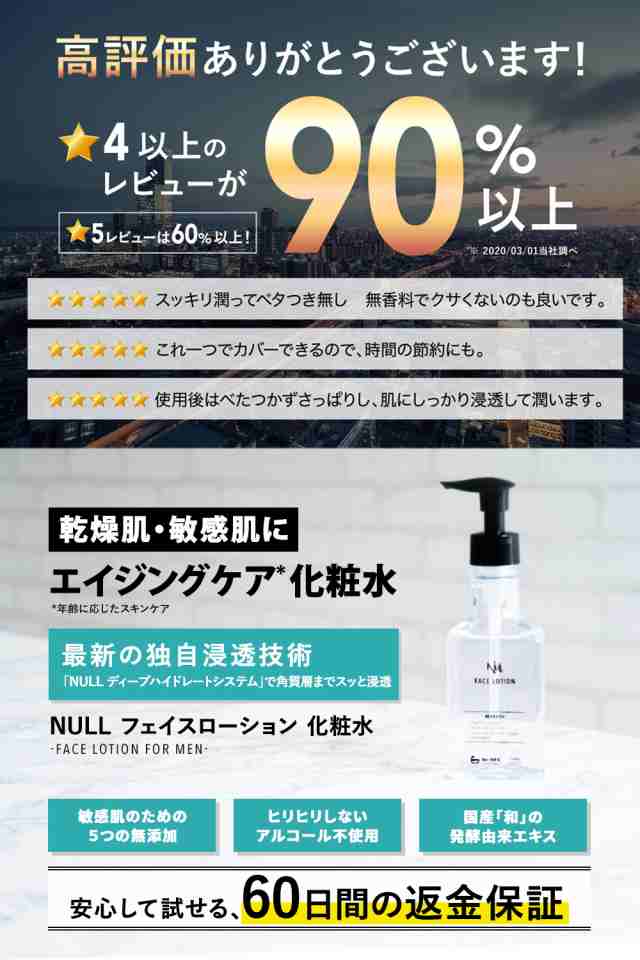 化粧水 メンズ NULL 【 独自浸透技術で しっとり 高保湿 】 スキンケア アフターシェーブローション ( ベタつき無し スッと浸透 ) ニキビの通販はau  PAY マーケット - AZ.Market