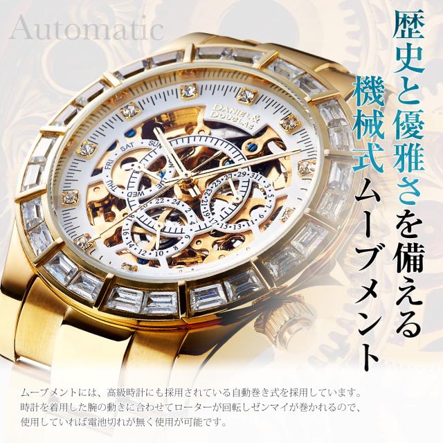 DANIEL&DOUGLAS スケルトン 自動巻き腕時計 国内正規品 ダニエルアンドダグラス 腕時計 メンズ 自動巻き 機械式 革