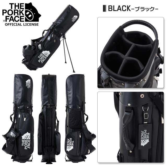 THE PORK FACE ザ・ポークフェイス キャディーバッグ スタンド 自立 ゴルフ クラブ ケース メンズ 撥水 ターポリン ブラック イエロー レッド_8